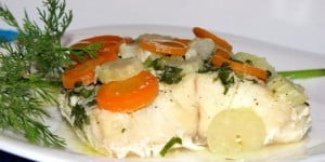Палтус запеченный в фольге с грибами, сыром и болгарским перцем